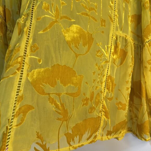 Meadow Rue Sheer Velvet Burnout Blouse 2 Gold Floral Peasant Anthropologie Sz 4 - Picture 4 of 10